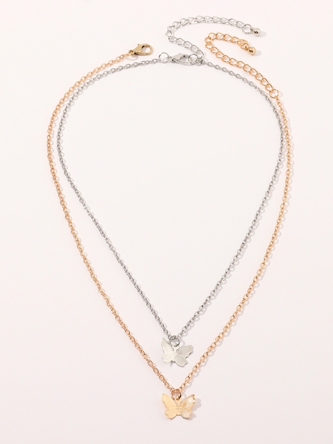 

URBANIC Set of 2 Butterfly Textured Link Necklace, Gold