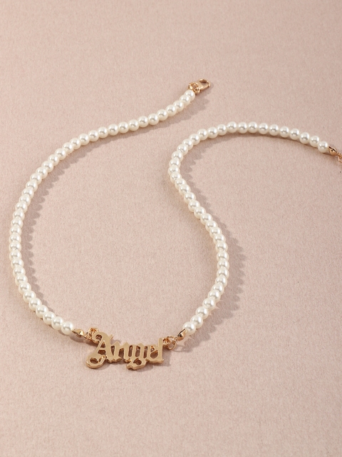 

URBANIC Off-White & Gold-Toned Angel Textured Beaded Necklace