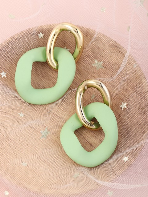 

URBANIC Gold-Toned & Mint Green Link Drop Earrings