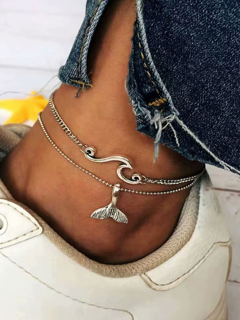 

URBANIC Set of 2 Silver-Toned Anklets