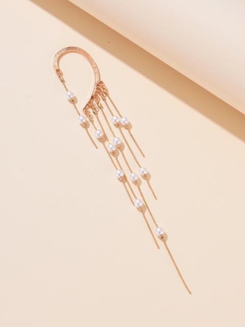 

URBANIC Gold-Toned & Off-White Beaded Ear Cuff