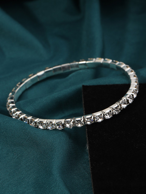 

URBANIC Silver-Toned Artificial Stone Studded Bangle-Style Bracelet