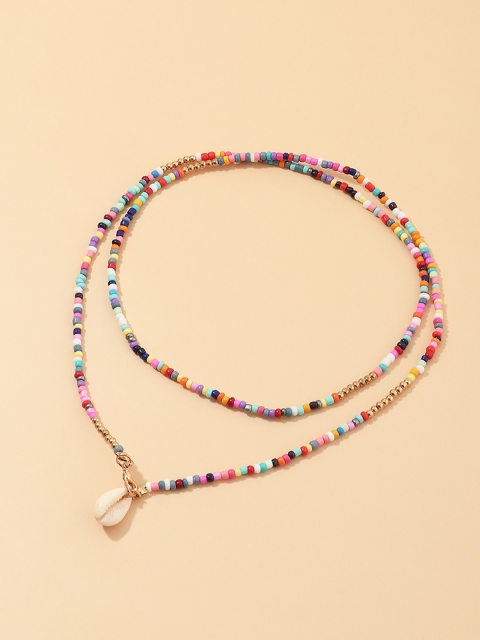 

URBANIC Multicoloured Cowry Studded Beaded Necklace, Multi