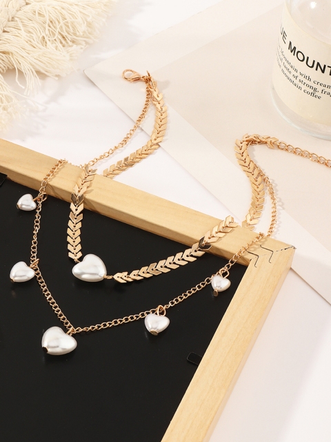

URBANIC Gold-Toned & Off-White Beaded layered Necklace