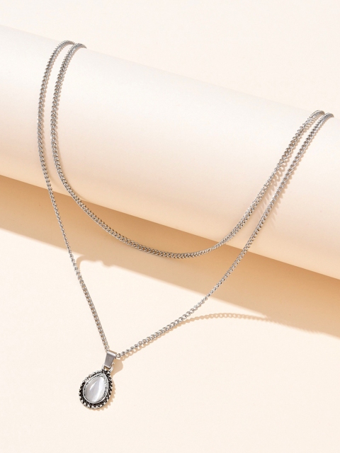 

URBANIC Silver-Toned Artificial Stone Studded Layered Necklace