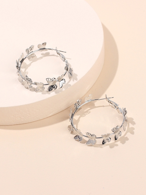 

URBANIC Silver-Toned Butterfly-Shaped Hoop Earrings