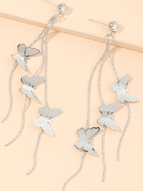 

URBANIC Silver-Toned Studded Butterfly Shaped Drop Earrings