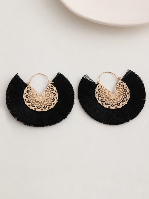 

URBANIC Black & Gold-Toned Crescent Shaped Taselled Drop Earrings