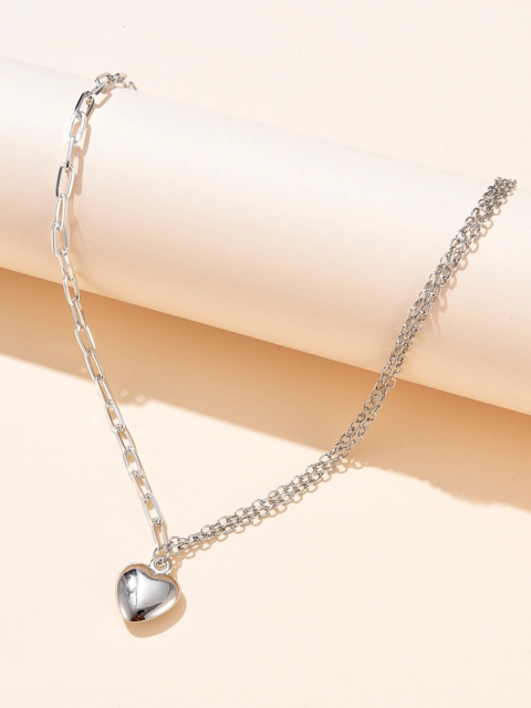 

URBANIC Silver-Toned Necklace with Heart Shaped Charm Detail