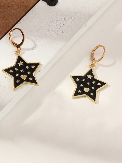 

URBANIC Black & Gold-Toned Star Shaped Drop Earrings