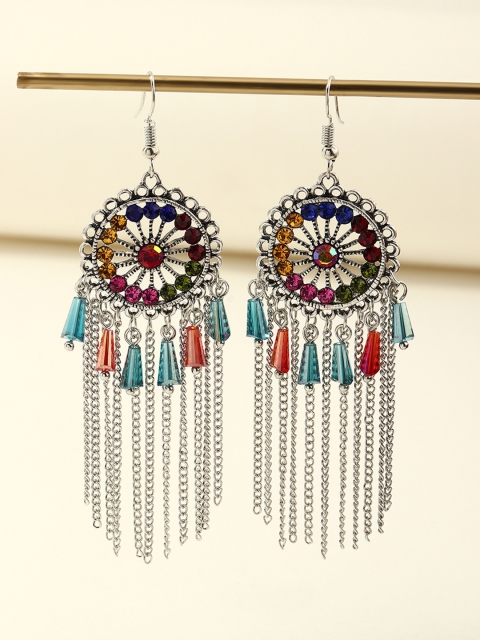 

URBANIC Multicoloured Oxidised Studded & Beaded Contemporary Drop Earrings, Multi