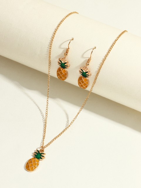 

URBANIC Gold-Toned & Mustard Yellow Enamelled Pineapple Shaped Jewellery Set