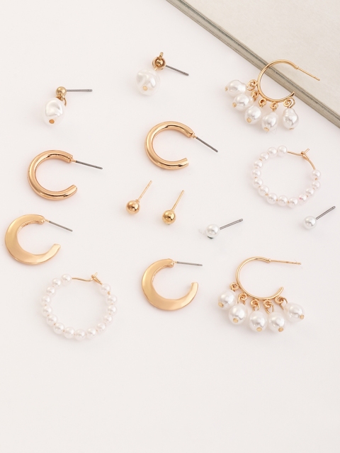 

URBANIC Set of 7 Gold-Toned & Off-White Beaded Earrings