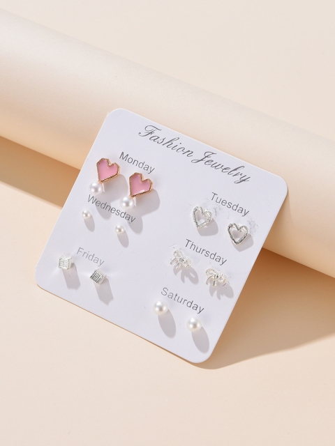 

URBANIC Women Set of 6 Silver-Toned Studs Earrings