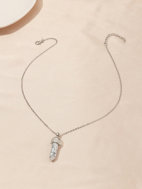 

URBANIC Silver-Toned & White Geometric Shaped Pendant with Chain