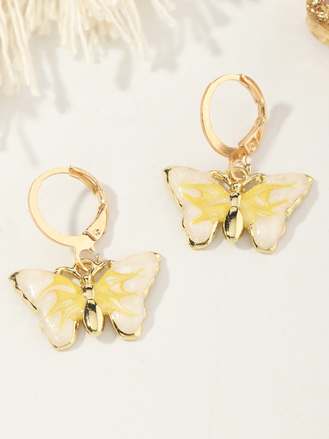

URBANIC Gold-Toned & Yellow Butterfly-Shaped Enamelled Drop Earrings
