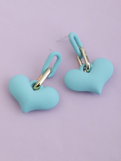 

URBANIC Blue & Gold-Toned Heart Shaped Drop Earrings