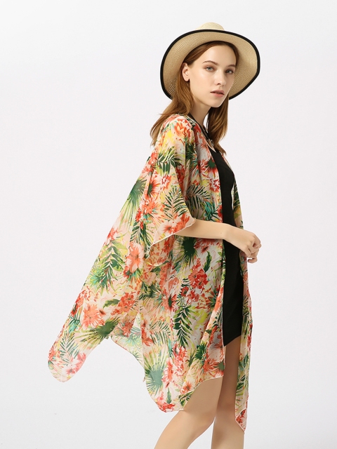 

URBANIC Beige & Green Printed Cover-Up Dress