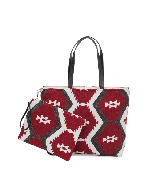

Diwaah Red & Off-White Geometric Printed Shoulder Bag