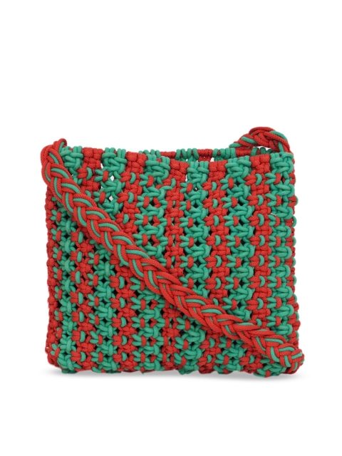 

Diwaah Red and Green Structured Self Design Sling Bag