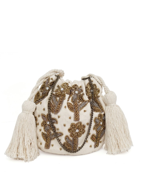 

Diwaah Off White & Gold-Toned Embellished Potli Clutch