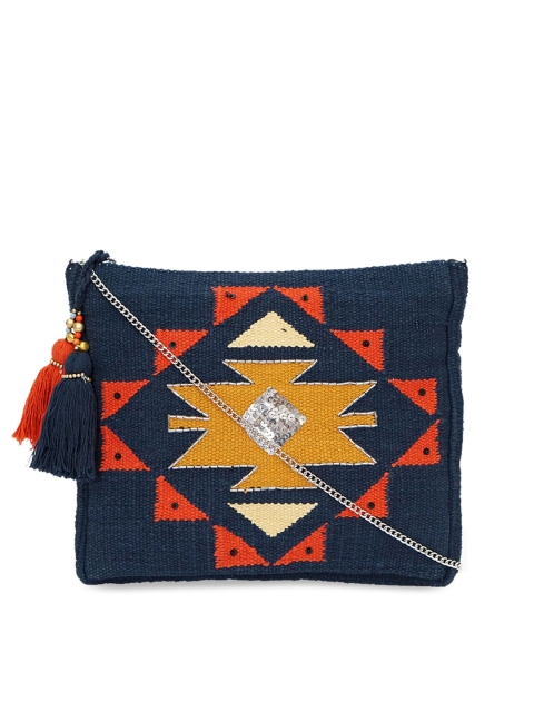 

Diwaah Blue and Red Geometric Structured Sling Bag
