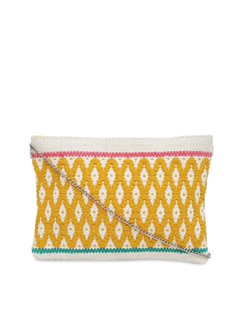 

Diwaah Yellow Geometric Structured Cotton Sling Bag