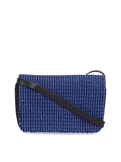 

Diwaah Blue Embellished Structured Cotton Sling Bag