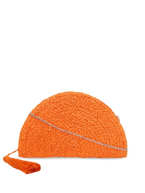 

Diwaah Orange Half Moon Jute Sling Bag with Tasselled