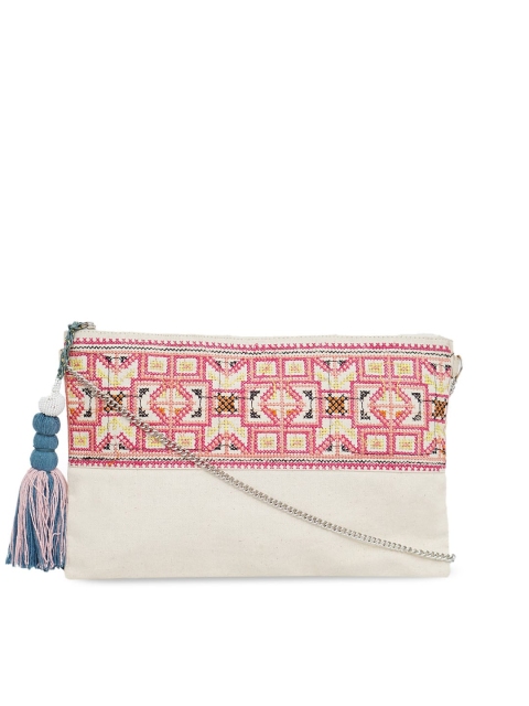 

Diwaah Off White Geometric Embroidered Sling Bag with Tasselled