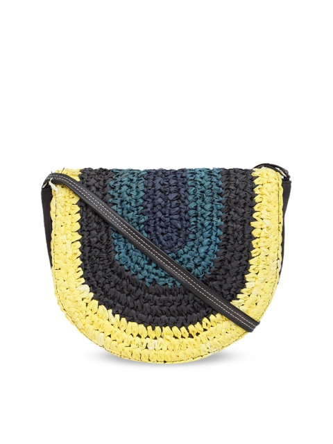 

Diwaah Multicoloured Half Moon Colourblocked Jute Sling Bag, Multi