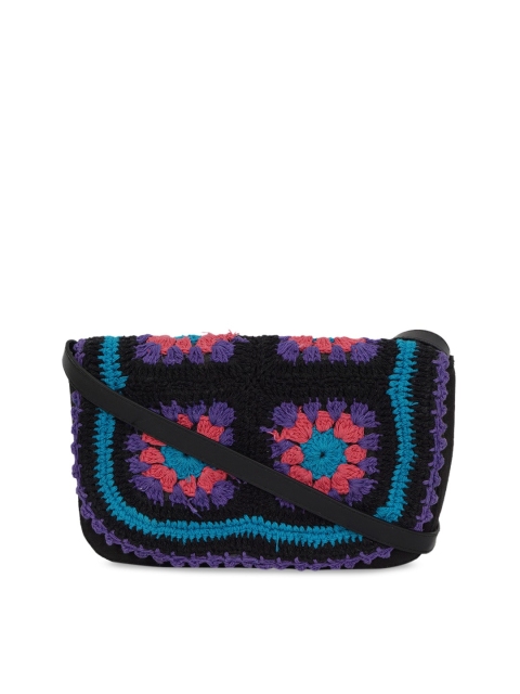 

Diwaah Black and Pink Embroidered Structured Sling Bag