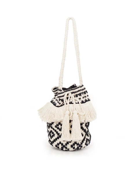 

Diwaah Women Black & Beige Embroidered Tasselled Potli