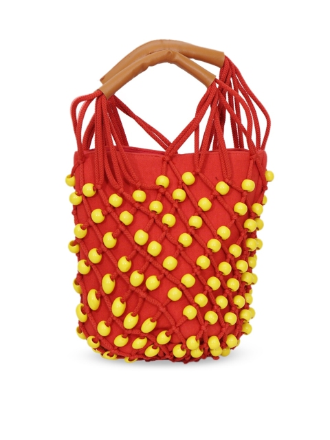 

Diwaah Red and Yellow Embellished Shopper Handheld Bag