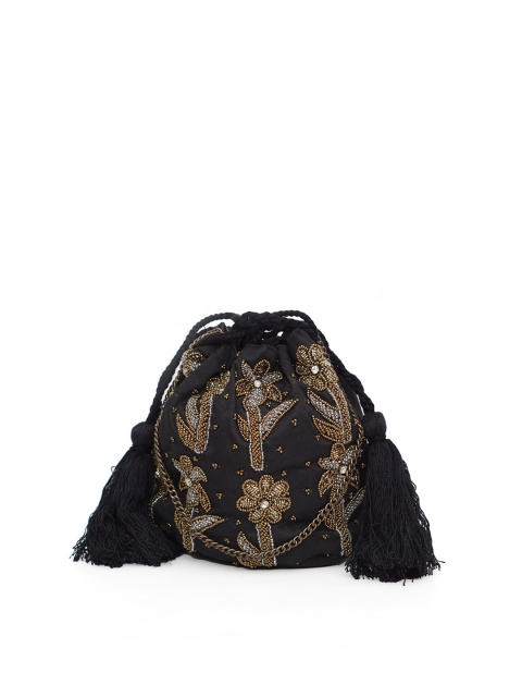 

Diwaah Women Black & Gold-Toned Embellished Potli Clutch