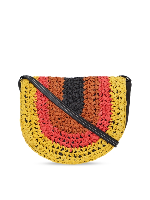 

Diwaah Multicoloured Half Moon Structured Jute Sling Bag, Multi