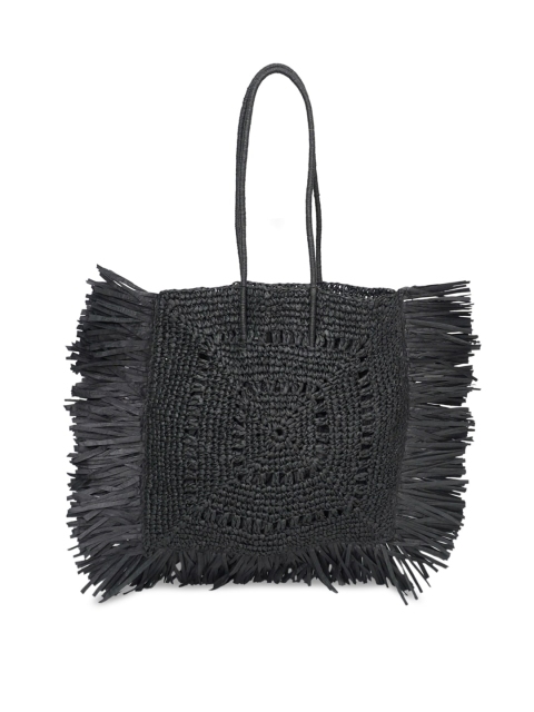 

Diwaah Black Oversized Shopper Shoulder Bag with Fringed