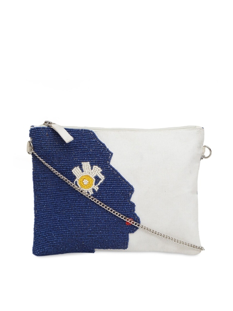 

Diwaah Blue & White Colourblocked Embellished Sling Bag