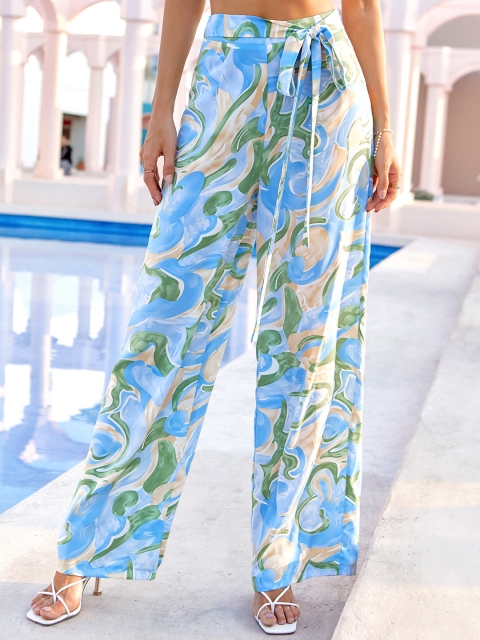 

URBANIC Women Blue & Green Abstract Print Palazzos