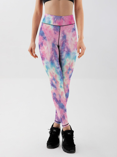 

URBANIC Women Pink & Blue Tie & Dyed Ankle Length Slim Fit Gym Tights