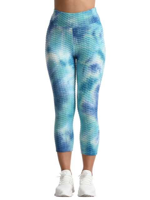 

URBANIC Women Blue & White Self Design & Dyed Crop Gym Tights