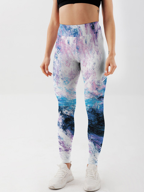 

URBANIC Women White & Blue Dyed Slim Fit High Rise Gym Tights