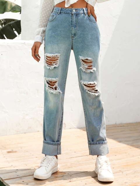 

URBANIC Women Blue Faded & Distressed Mid Rise Cotton Jeans