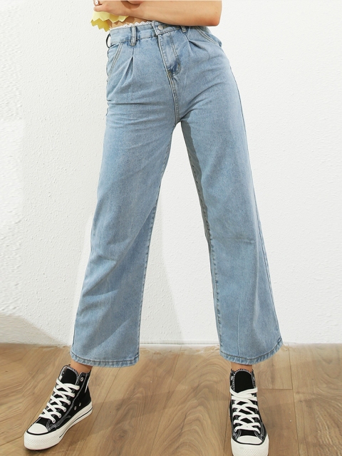 

URBANIC Women Blue Relaxed Fit Contrast Lace Straight Leg Jeans