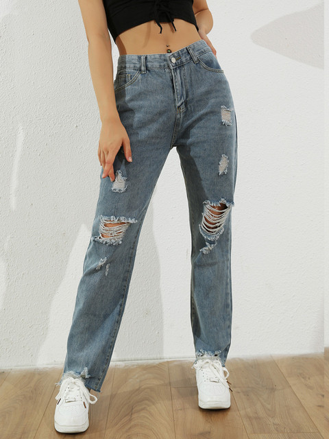 

URBANIC Women Blue Distressed Mid Rise Cotton Jeans