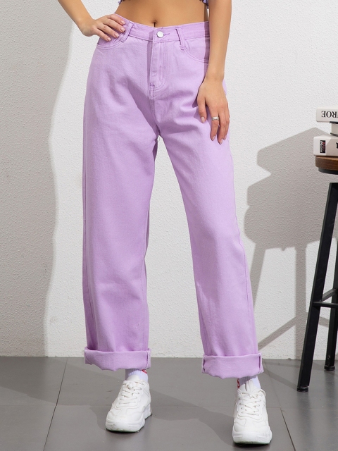 

URBANIC Women Lavender Relaxed Fit Stretchable Wide Leg Jeans