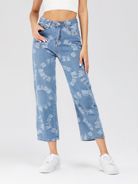 

URBANIC Women Blue Straight Fit Printed Cotton Non-Stretchable Crop Jeans