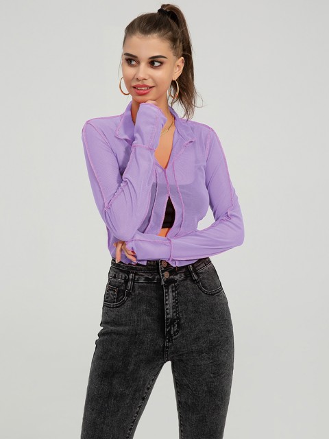 

URBANIC Purple Sheer Cropped Top