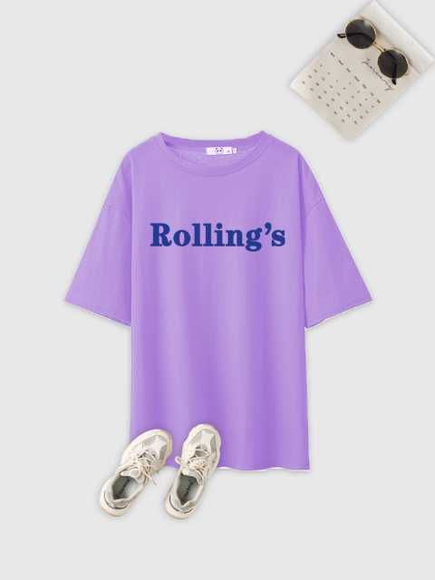 

URBANIC Women Lavender & Blue Typography Printed Drop-Shoulder Sleeves T-shirt