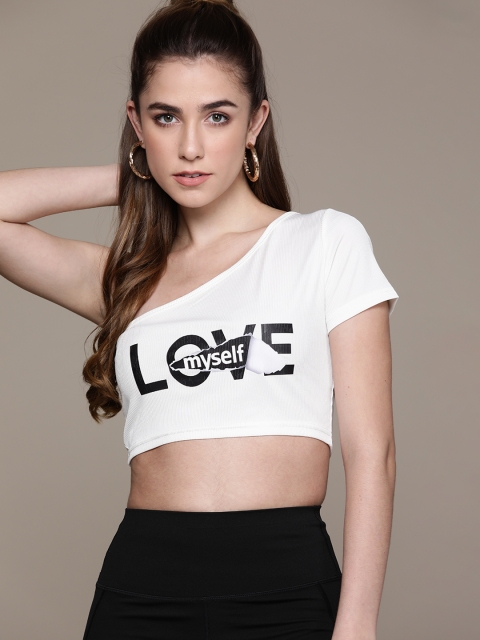 

URBANIC White & Black Print One Shoulder Crop Top